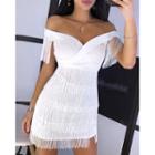 Off-shoulder Tasseled Mini A-line Dress