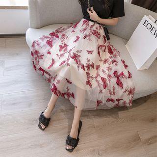 Butterfly Applique A-line Midi Skirt