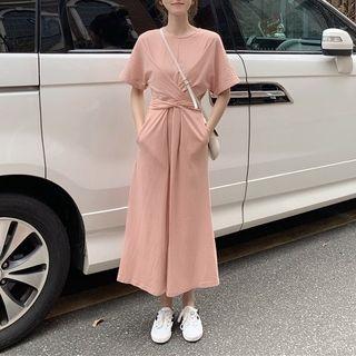 Short-sleeve Maxi A-line Dress As Shown In Figure - One Size