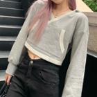 Long-sleeve Cropped Hoodie Gray - One Size