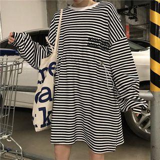 Embroidered Strip Dress Stripes - Black & White - One Size