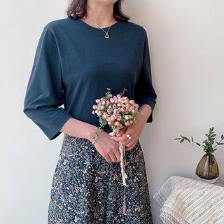 Mock Two-piece 3/4-sleeve Floral Dress