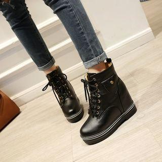Fleece Lined Hidden Wedge Lace-up Short Boots