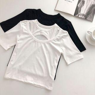 Short-sleeve Round-neck Asymmetrical T-shirt