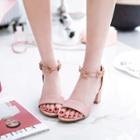 Faux-suede Flower Chunky-heel Sandals