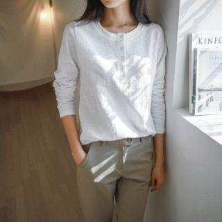 Round-neck Textured Cotton Henley