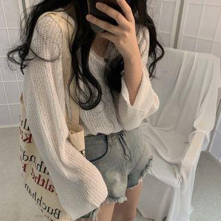 V-neck Oversize Sweater / Lace Open Front Jacket