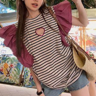 Sleeveless Striped Ruffled Top Stripe - One Size