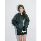 Pocket-detail Faux-leather Flight Jacket