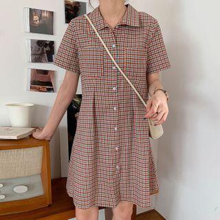 Plaid Short-sleeve Mini Shirtdress
