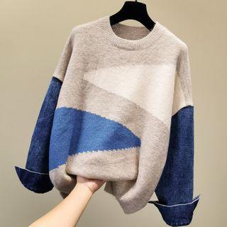 Denim Panel Knit Top