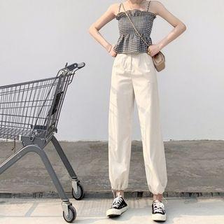 Set: Checked Camisole Top + Cropped Harem Pants