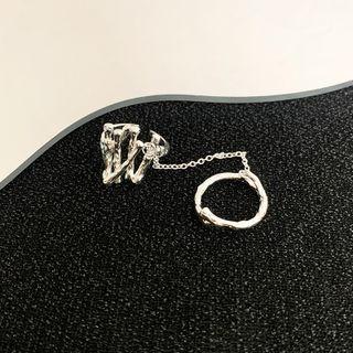 Chained Alloy Double Open Ring Silver - One Size