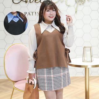 Set: Chiffon Shirt + V-neck Vest