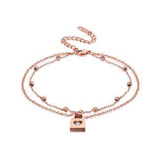 Romantic Temperament Plated Rose Gold Heart-shaped Lock Cubic Zircon Titanium Double-layer Anklet Rose Gold - One Size