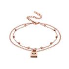 Romantic Temperament Plated Rose Gold Heart-shaped Lock Cubic Zircon Titanium Double-layer Anklet Rose Gold - One Size