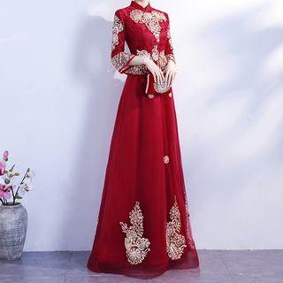 3/4-sleeve Embroidered Chinese Wedding Cheongsam