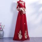3/4-sleeve Embroidered Chinese Wedding Cheongsam