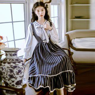 Set: Bow Accent Blouse + Tie Back Jumper Dress