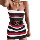 Set: Collar Panel Knit Tube Top + Mini Fitted Skirt