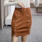 Lace-up Mini Knit Skirt