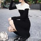 Long-sleeve Frill Trim A-line Knit Dress