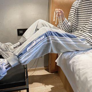 High-waist Drawstring Lettering Striped Sweatpants
