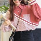 Pinstriped Panel Long-sleeve Polo Shirt Red - One Size