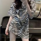 Zebra-print Loose T-shirt As Shown In Figure - One Size