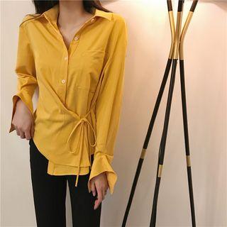 Ribbon-accent Shirt Yellow - One Size
