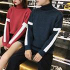 Couple Matching Color Block Turtleneck Sweater