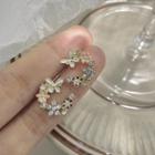 Butterfly Flower Glaze Alloy Open Hoop Earring 01 - 1 Pair - Earrings - Flower - Silver - Butterfly - White - One Size