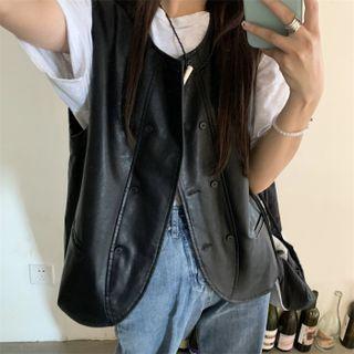 Double-breasted Faux Leather Vest