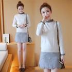 Set: Frilled Knit Top + Scalloped Hem Skirt