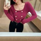 Buttoned Square-neck Cropped Sweater