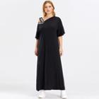 Elbow-sleeve Lettering Maxi A-line Dress