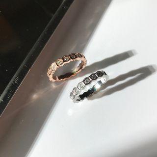 Hexagon Rhinestone Stainless Steel Ring