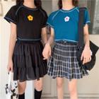 Flower Print Short-sleeve T-shirt / High Waist A-line Skirt