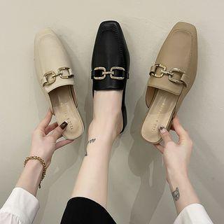 Square-toe Block-heel Loafer Mules