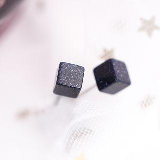 925 Sterling Silver Glitter Cube Stud Earring