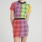 Short-sleeve Argyle Knit Crop Top / Mini Skirt