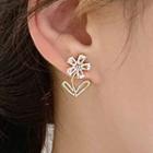 Rhinestone Flower Earring 1 Pair - 925 Silver - One Size