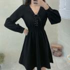 Long Sleeve V-neck Lace-up A-line Dress