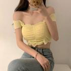 Off-shoulder Knit Crop Top Lemon Yellow - One Size