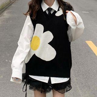 Knit Floral Print Vest