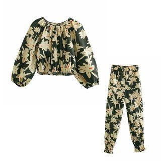 Floral Cropped Blouse / Pants