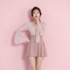 Flare-sleeve Two Tone Swim Dress / Waterproof Pouch / Set