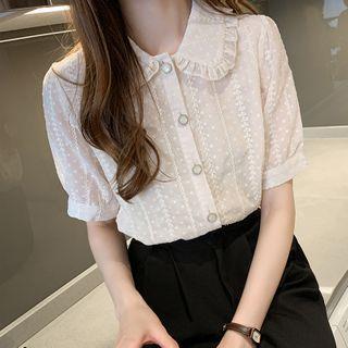 Ruffled Short-sleeve Lace Shirt