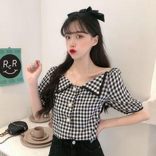 Puff-sleeve Plaid Shirt As Shown In Figure - One Size
