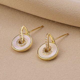 Rhinestone Hoop Earring Qr148 - 1 Pair - Gold & White - One Size